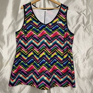 Fila Sport Plus Size Tie-Dye Neon Horizontal Chevron Striped Workout Tank Top